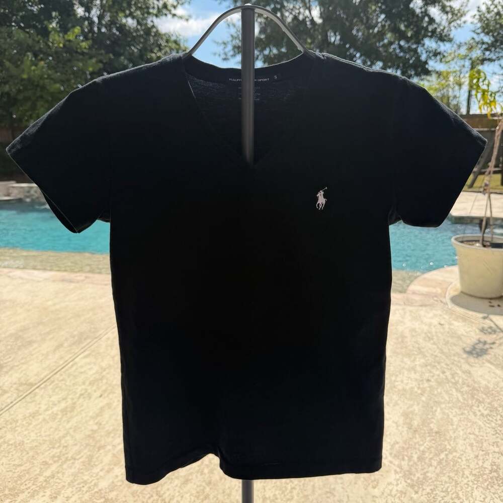 Ralph Lauren Sport V-Neck T-Shirt Size S Black Cotton